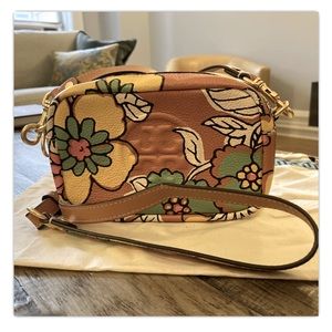 Tory Burch Perry Bombe Mini Leather Crossbody Bag Rust Wallpaper Floral Preowned